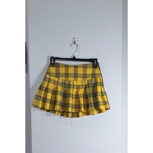 Current Mood Dolls Kill Yellow Plaid Pleated Mini Skirt XXS side zip